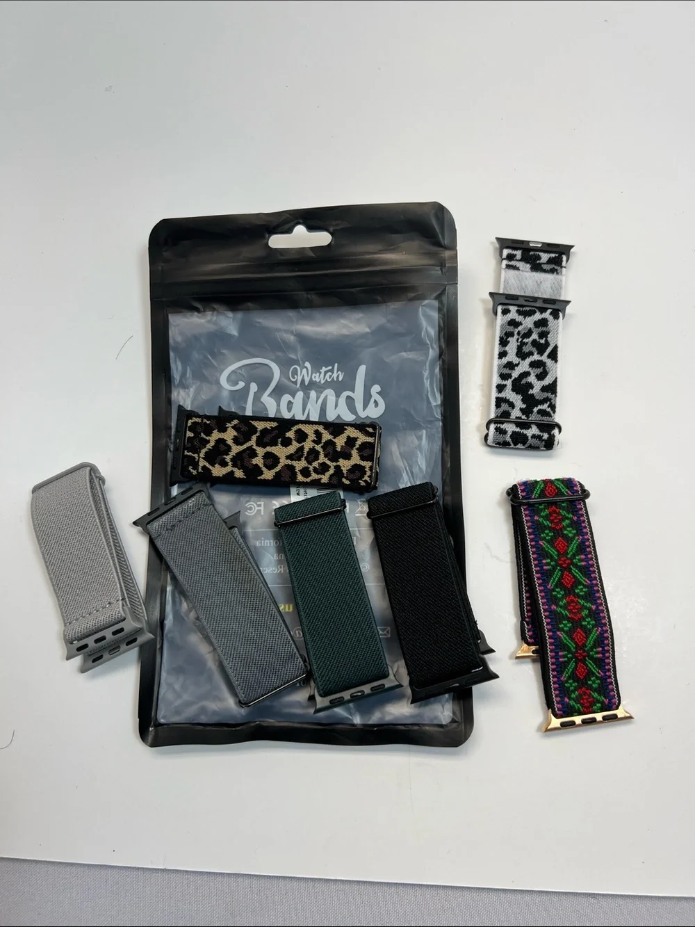 Assorted Replacement Apple 6  Watch Bands - Leopard, Floral, Gray, Green, Black